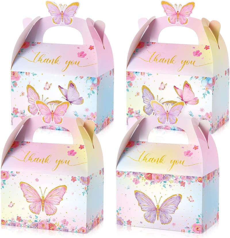 Pink and Purple Butterfly Treat Boxes - 12 Pcs for Parties