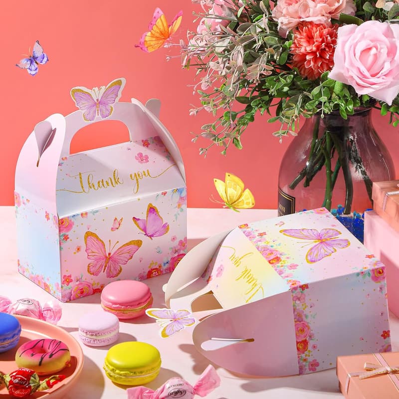 Pink and Purple Butterfly Treat Boxes - 12 Pcs for Parties