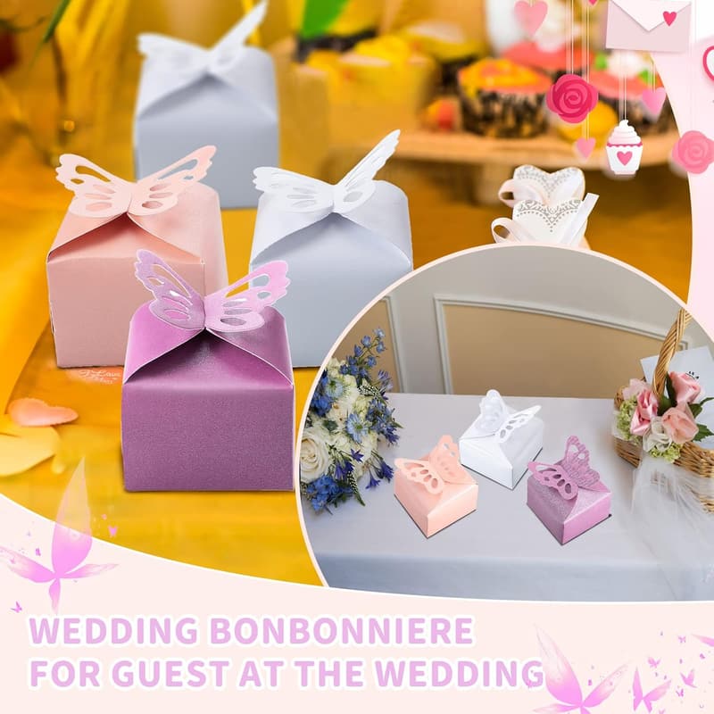 Butterfly Favor Boxes Set for Weddings and Parties (60 Pieces)