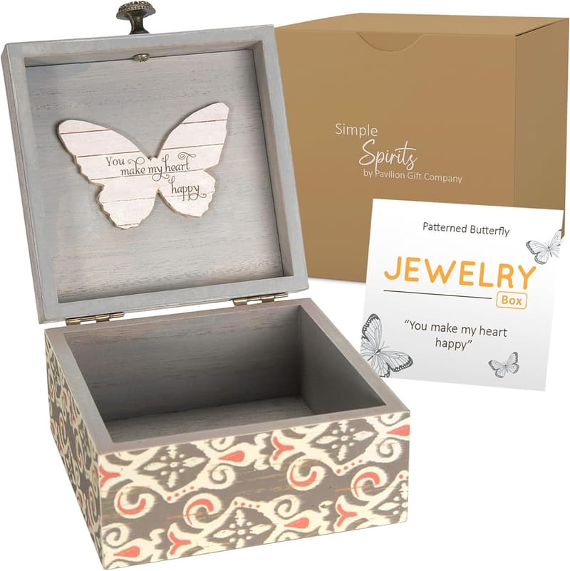 Butterfly Keepsake Box - Wooden Hinged Storage for Jewelry & Trinkets
