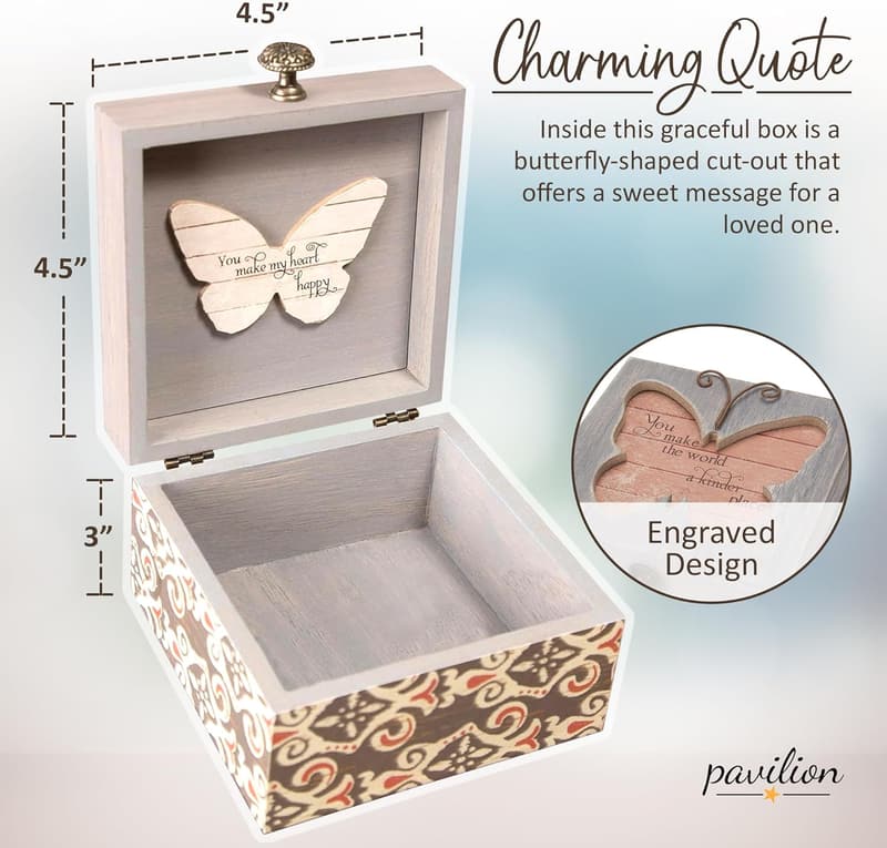 Butterfly Keepsake Box - Wooden Hinged Storage for Jewelry & Trinkets