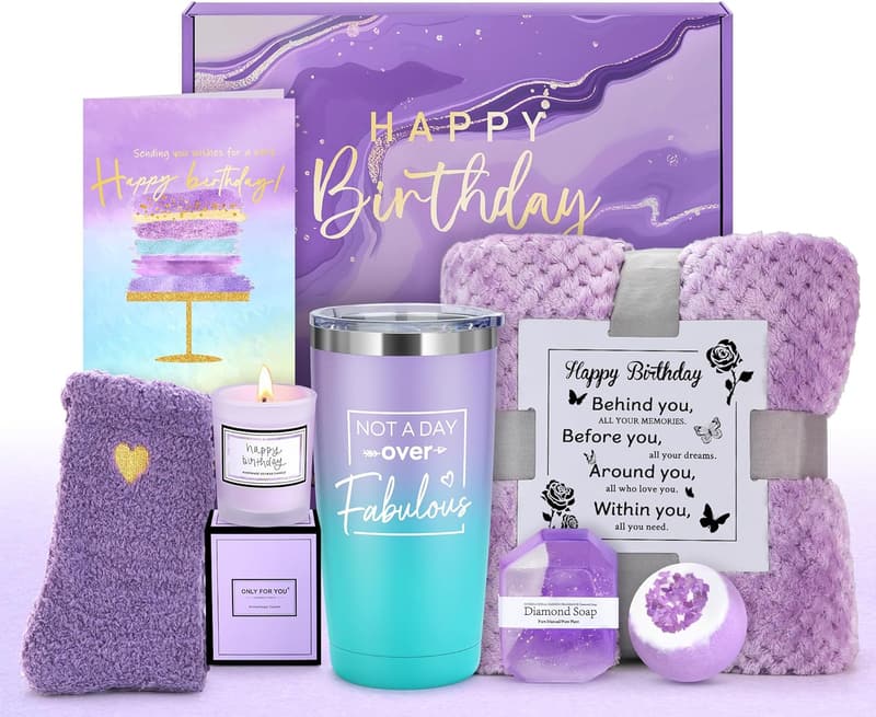 Birthday Gift Basket for Women - Unique Purple Set for Her
