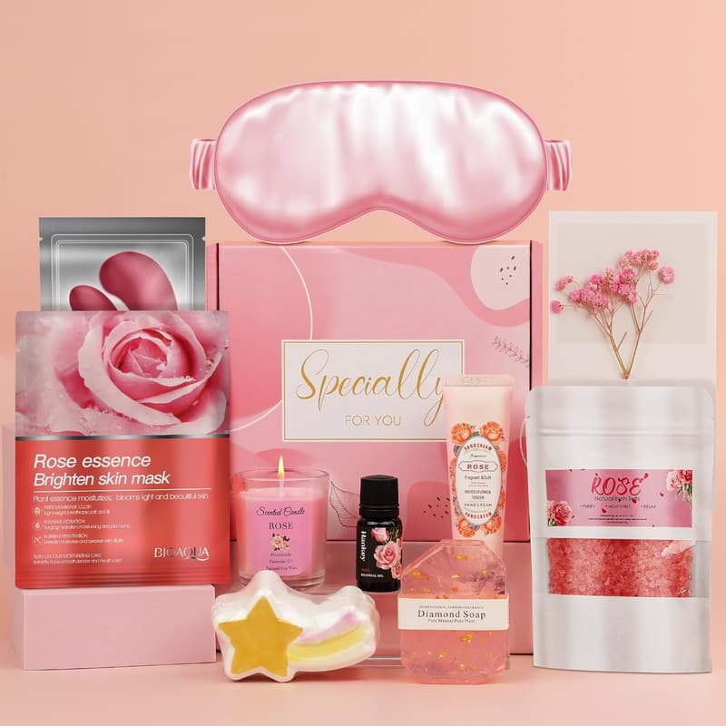 Spa Relaxation Gift Basket for Women - Self-Care Set (Pink)