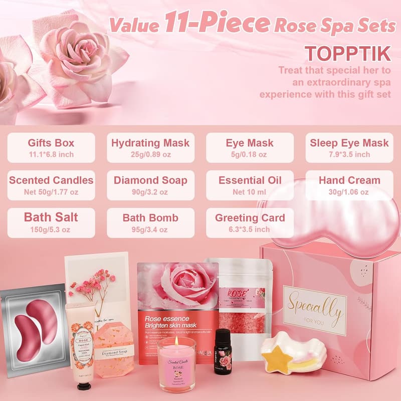 Spa Relaxation Gift Basket for Women - Self-Care Set (Pink)