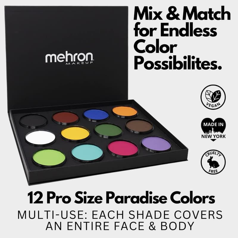 Mehron Paradise Makeup AQ Pro Palette - 12 Vibrant Colors