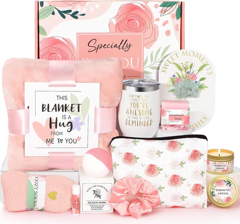 Women's Birthday Spa Gift Basket with Flannel Blanket