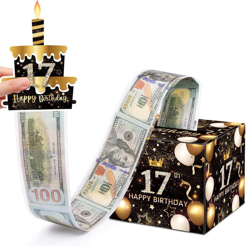 17th Birthday Cash Gift Money Box with Pull-Out Feature