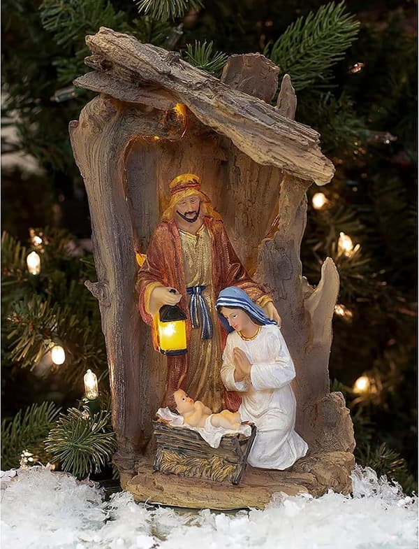 Christmas Nativity Scene - LED Light-up Driftwood Creche