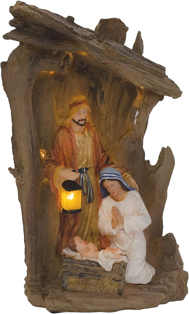 Christmas Nativity Scene - LED Light-up Driftwood Creche