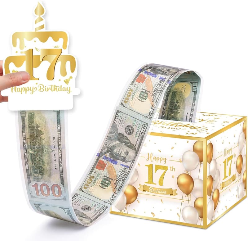 17th Birthday Surprise Money Box with 100 Bags