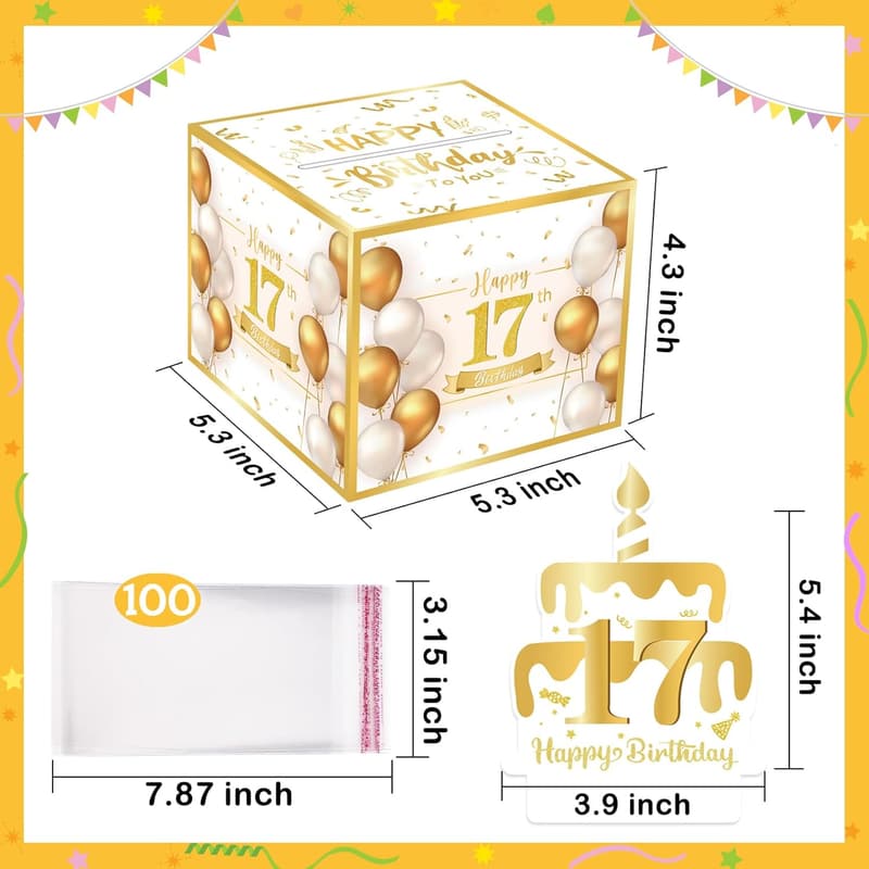 17th Birthday Surprise Money Box with 100 Bags