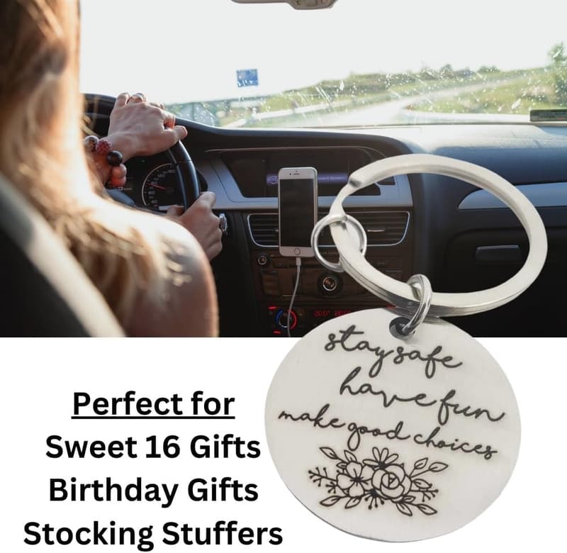 Sweet 16 Drive Safe Keychain Gift for Teen Girls