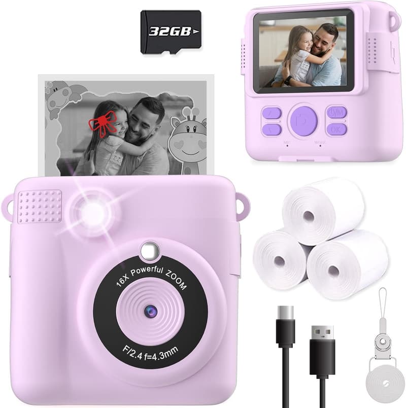 Kids' Instant Print Camera with 32GB SD Card - Purple