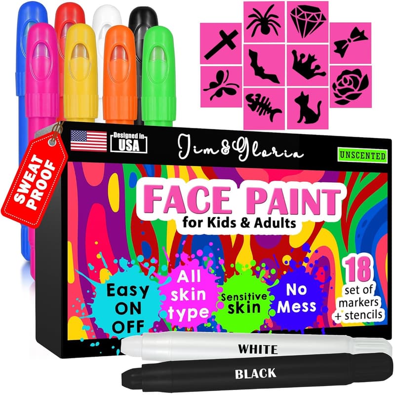 Pride Face Painting Kit with 8 Washable Body Markers & Stencils