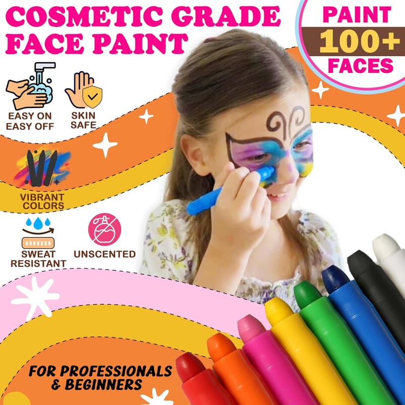Pride Face Painting Kit with 8 Washable Body Markers & Stencils