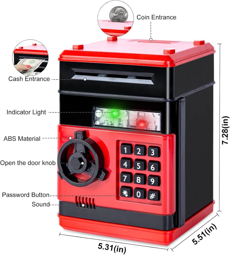 Kids' Mini ATM Coin Bank Toy for Ages 3-12, Savings Box