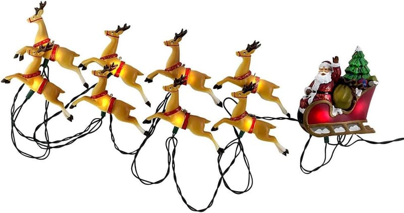 Santa Sleigh & Reindeer 10-Light Holiday Light Set