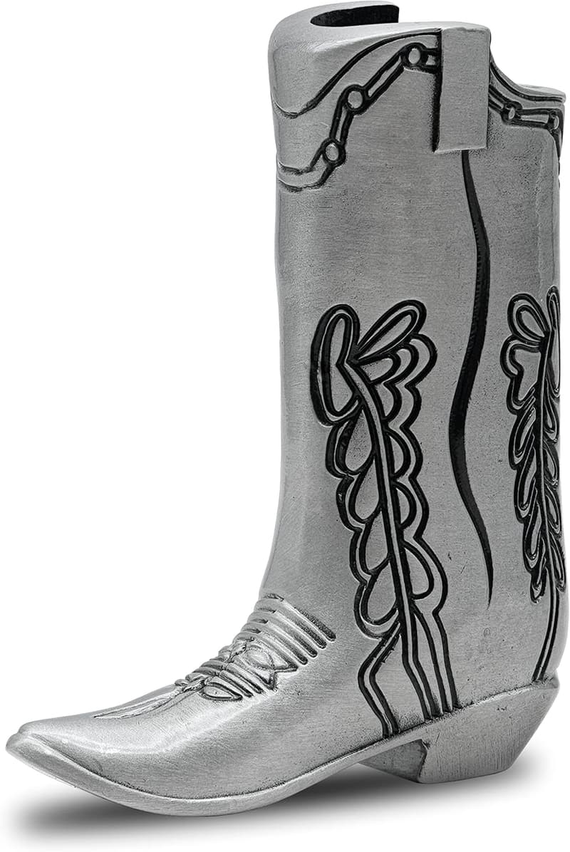 Cowboy Boot Lighter Case - Silver Metal Sleeve for Mini Bic J5