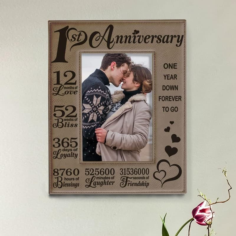 First Anniversary Engraved Leather Picture Frame (5x7)