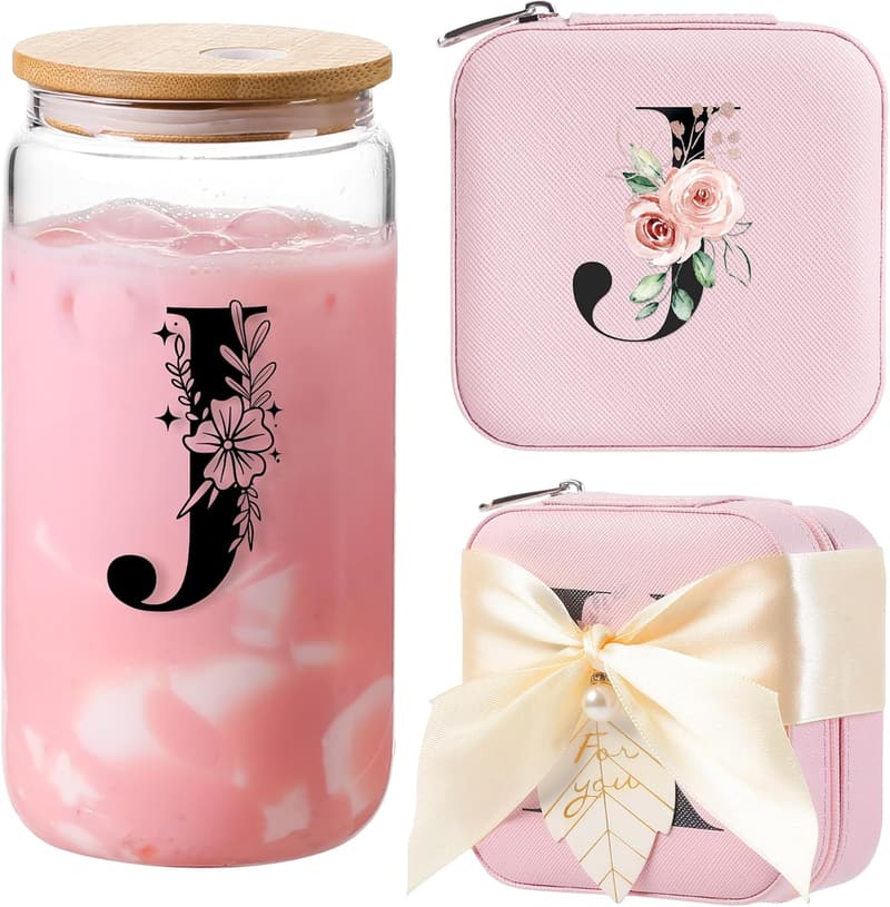 Personalized Graduation Gifts for Women: 16oz Glass Cups & Jewelry Organizer