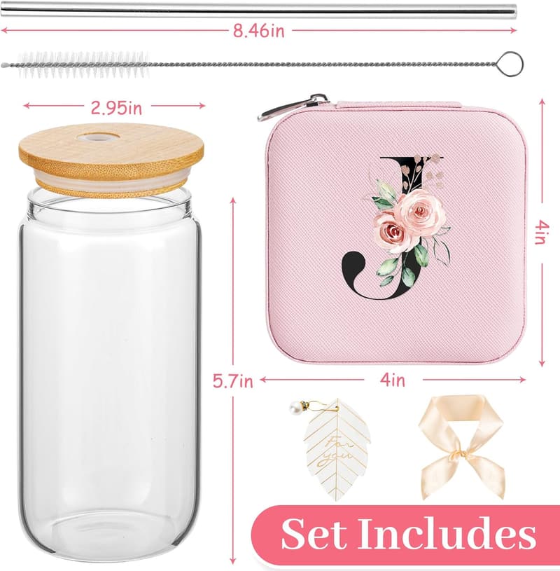Personalized Graduation Gifts for Women: 16oz Glass Cups & Jewelry Organizer
