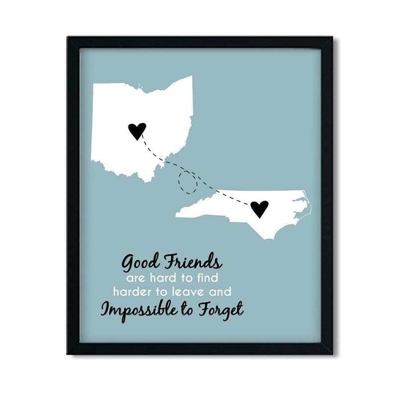 Personalized Long Distance Map Art Print for Friends