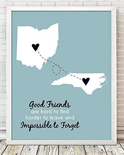 Personalized Long Distance Map Art Print for Friends