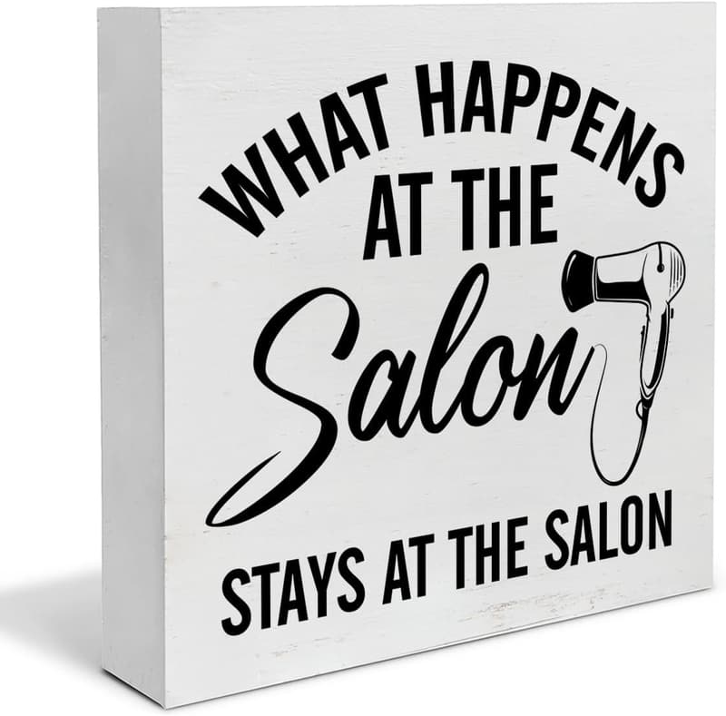 Salon Humor Wood Block Sign - 5x5 Inch Desk Decor