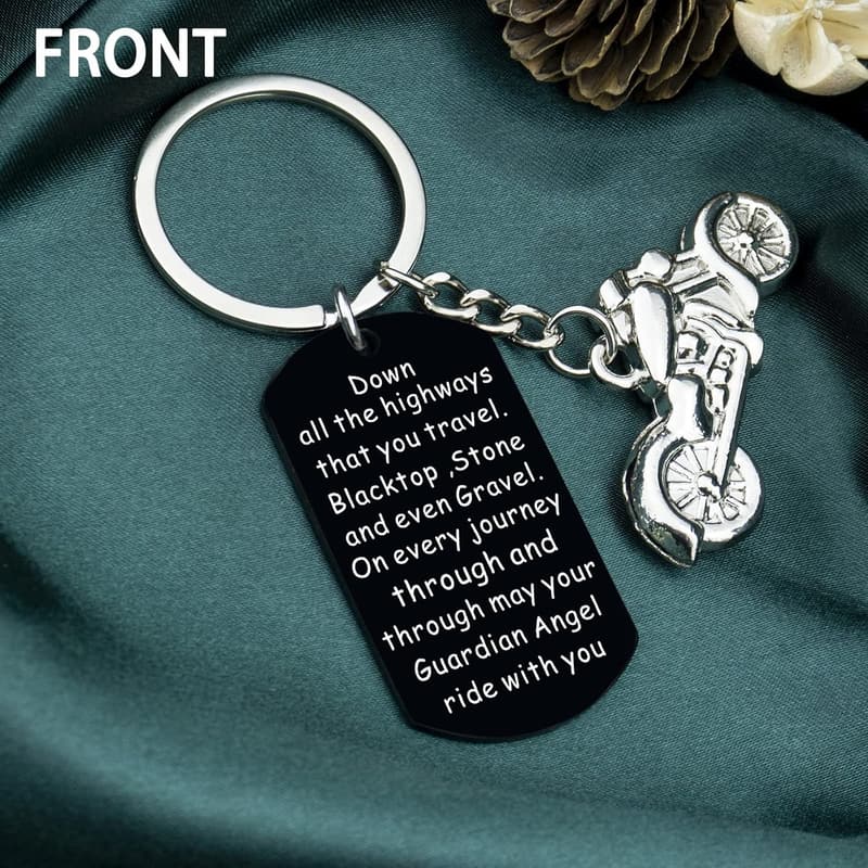 Motorcycle Keychain Gift for Men - Safe Ride Travel Accessory