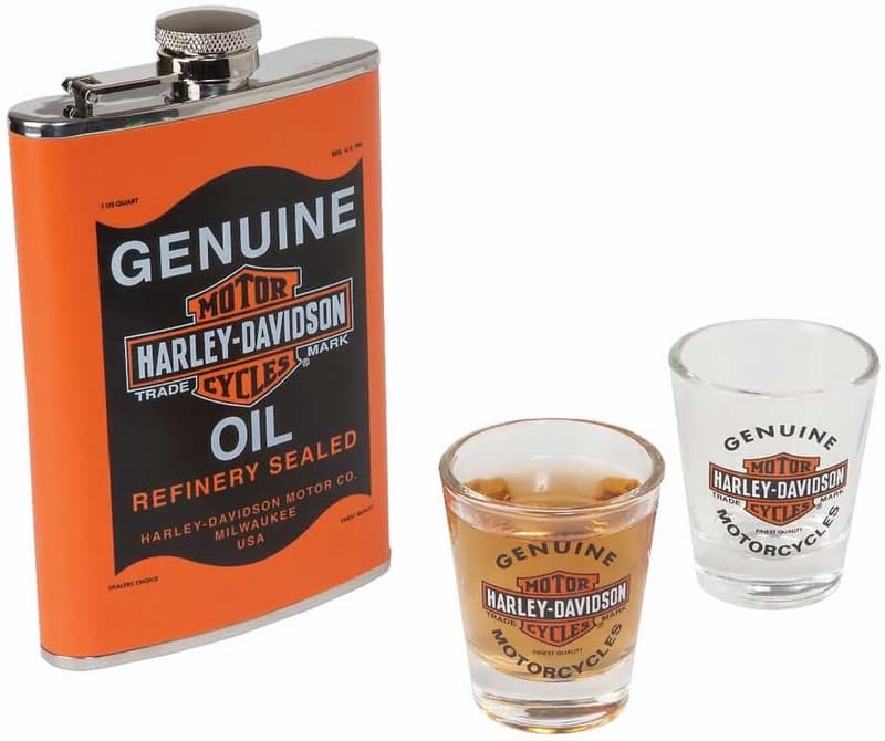 Harley-Davidson Oil Can Hip Flask & Shot Glass Set