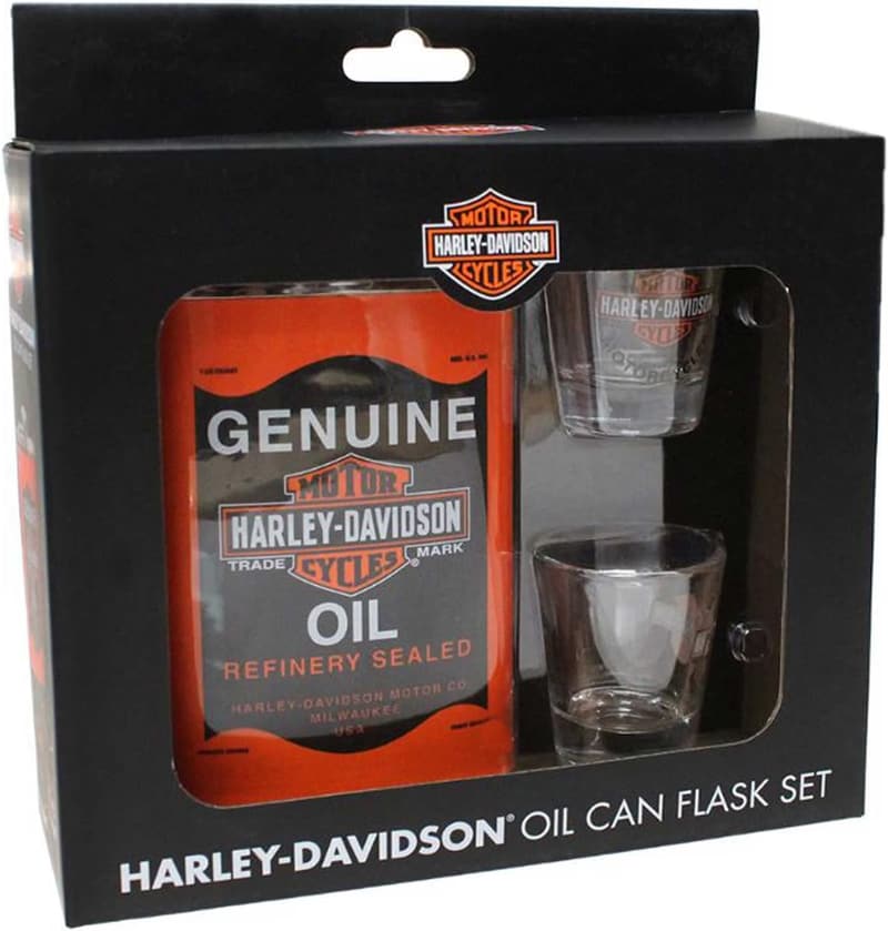 Harley-Davidson Oil Can Hip Flask & Shot Glass Set
