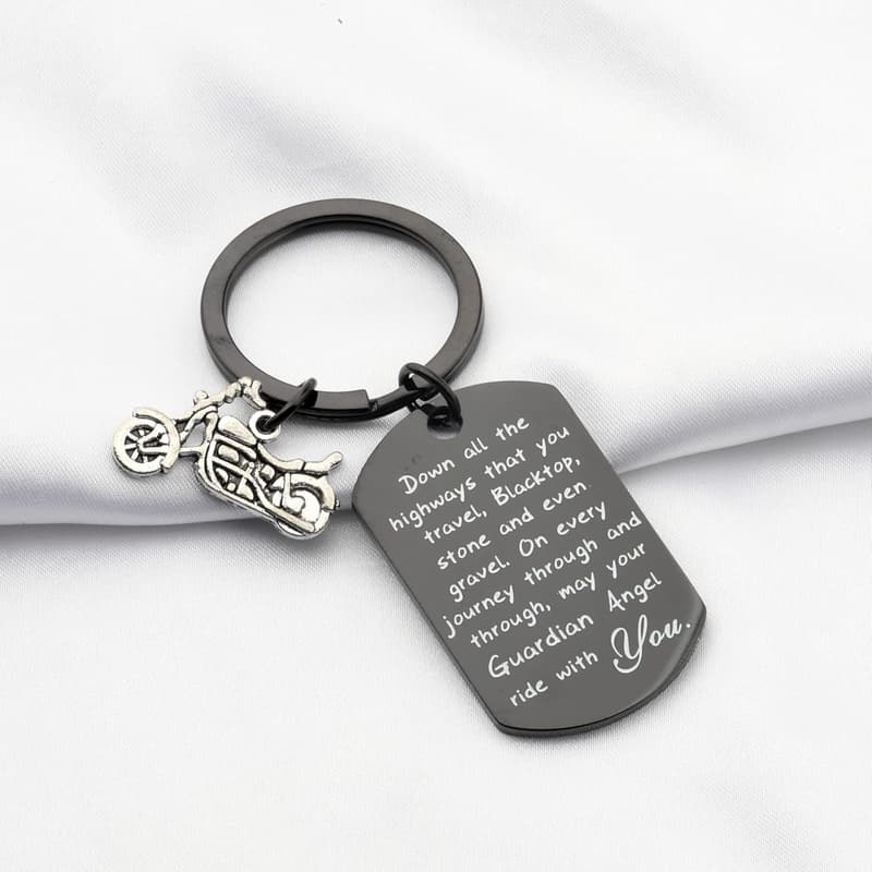 Biker Keychain Gift for New Drivers - Guardian Angel Design