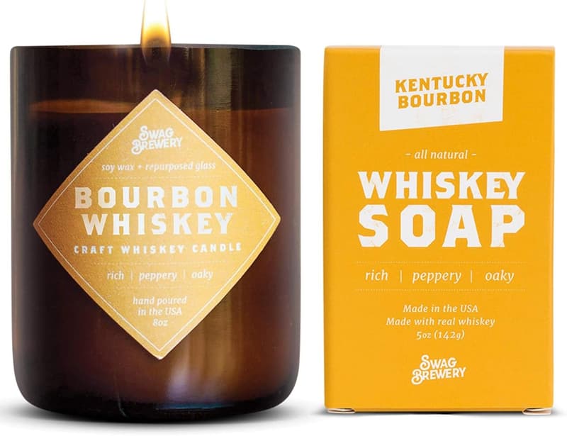 Bourbon Whiskey Candle and Soap Gift Set (Made in USA)