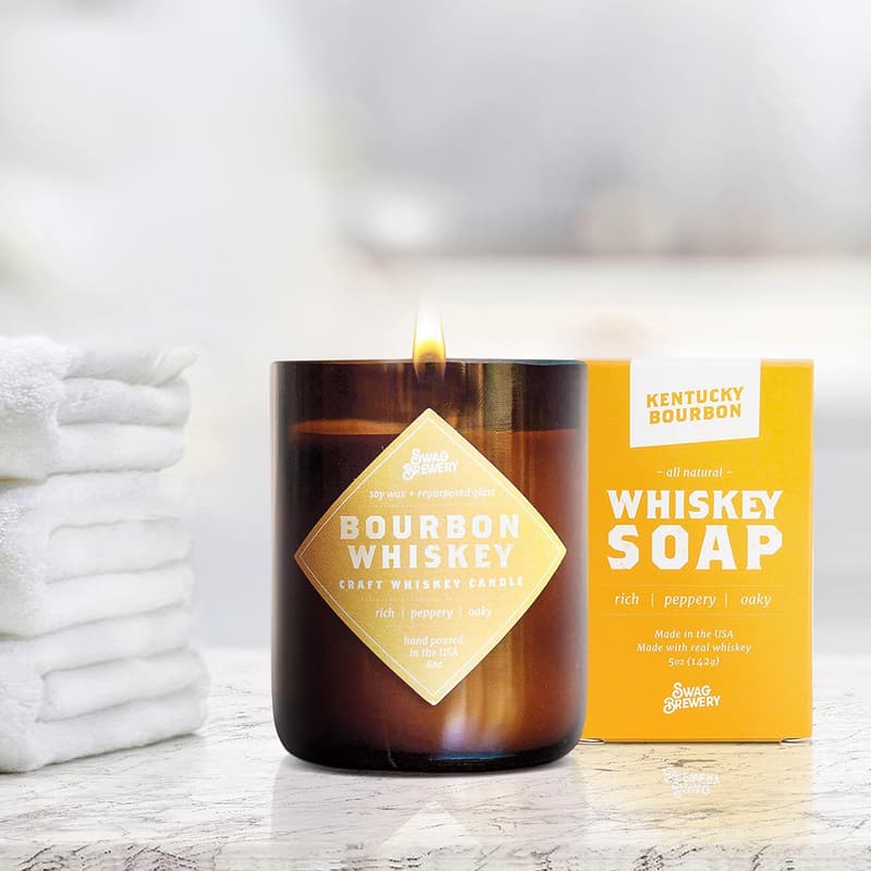 Bourbon Whiskey Candle and Soap Gift Set (Made in USA)