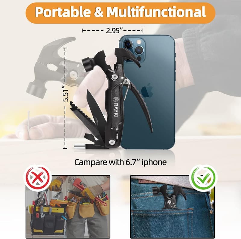 15-in-1 Hammer Multitool for Men - Perfect Christmas Gift