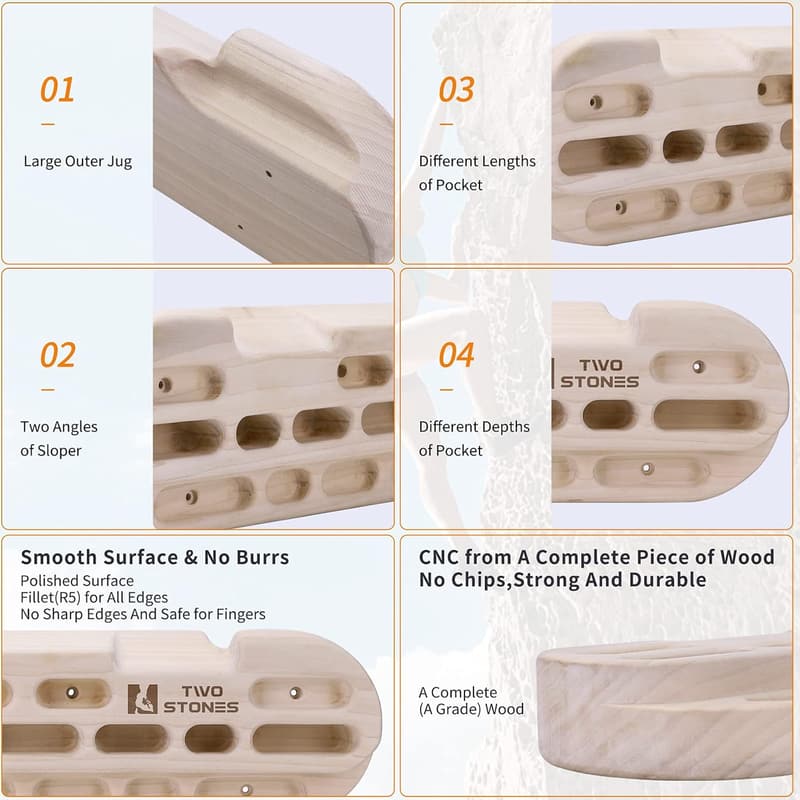 Hangboard Training Fingerboard with Jugs and Edges for Climbers
