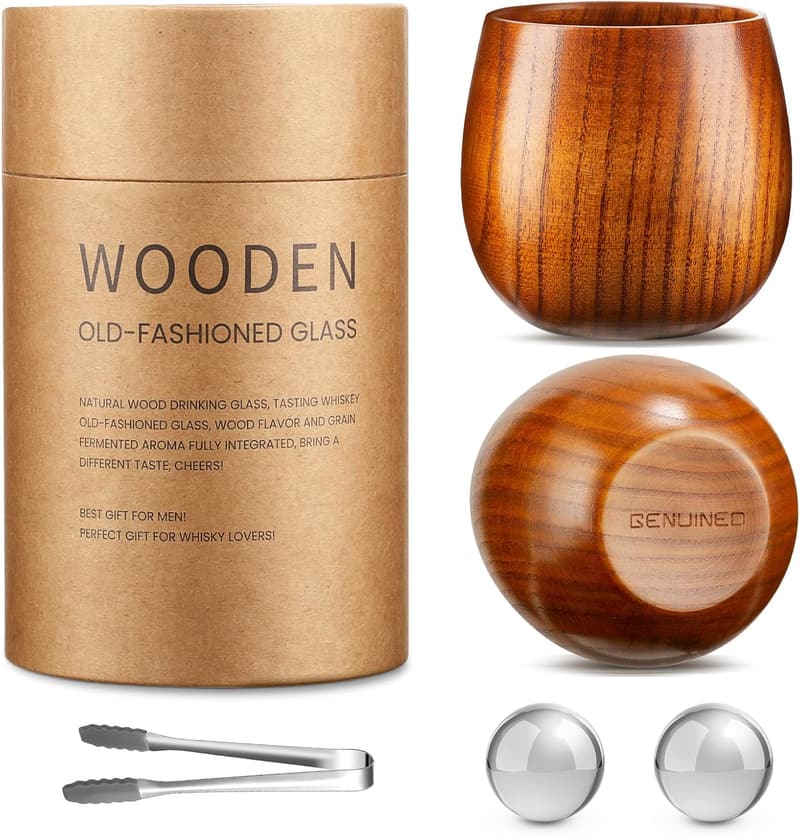 Handmade Wooden Whiskey Glasses Set for Father's Day Gift