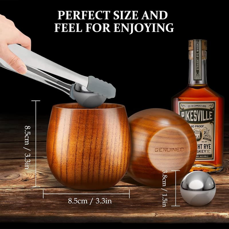 Handmade Wooden Whiskey Glasses Set for Father's Day Gift