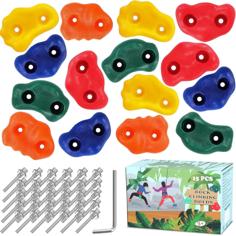 Indoor/Outdoor Rock Wall Climbing Holds Set for Kids & Adults