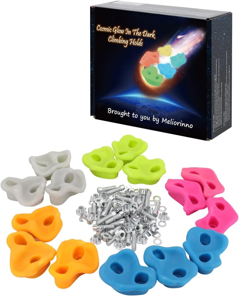 Glow-in-the-Dark Kids Rock Climbing Holds Set - 15 Colorful Holds