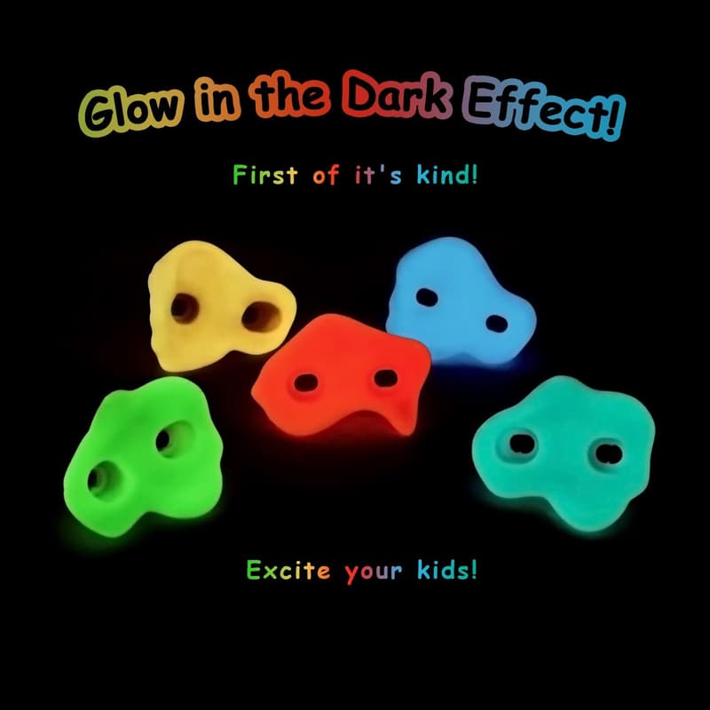 Glow-in-the-Dark Kids Rock Climbing Holds Set - 15 Colorful Holds