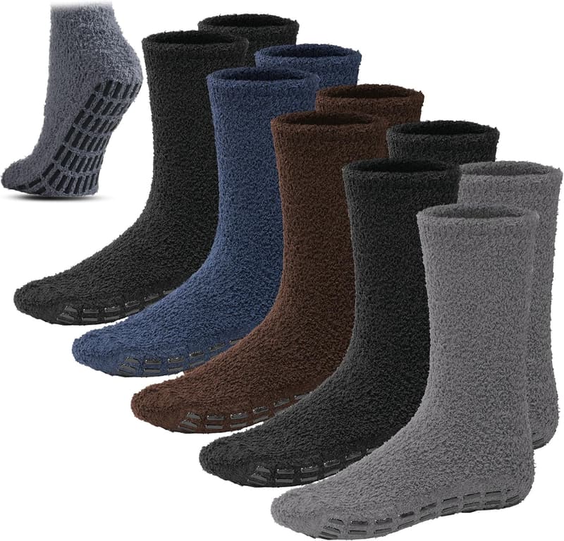 Men's Anti-Skid Plush Sleep Socks - 5/6 Pairs