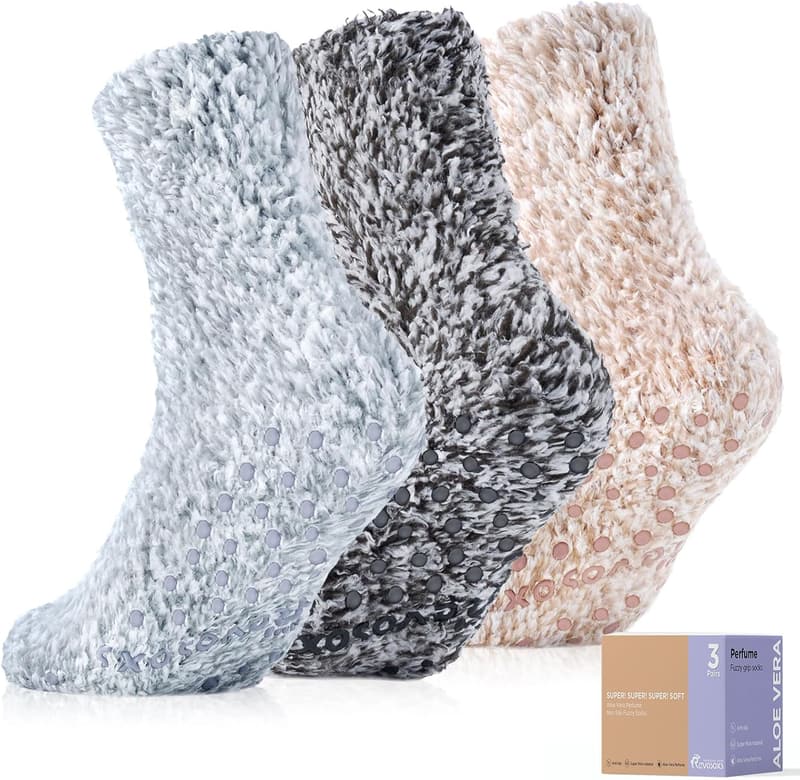 Cozy Aloe Vera Crew Socks for Men & Women with Non-Slip Grips