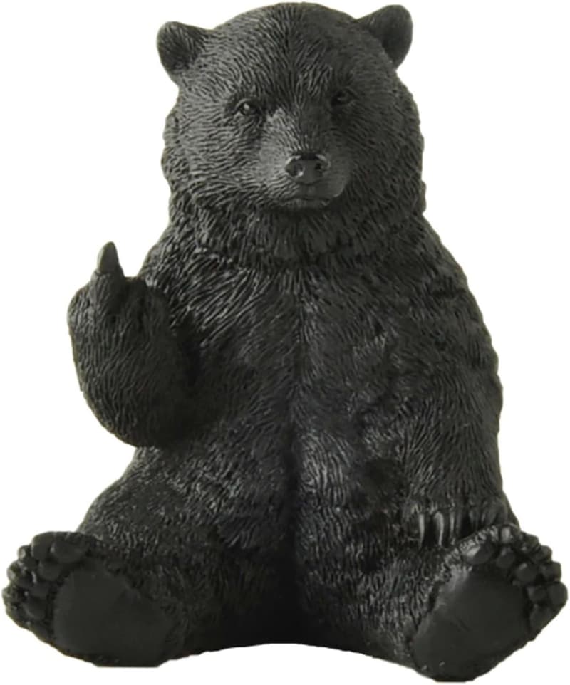 Funny Black Bear Middle Finger Figurine - Cabin Decor Gift