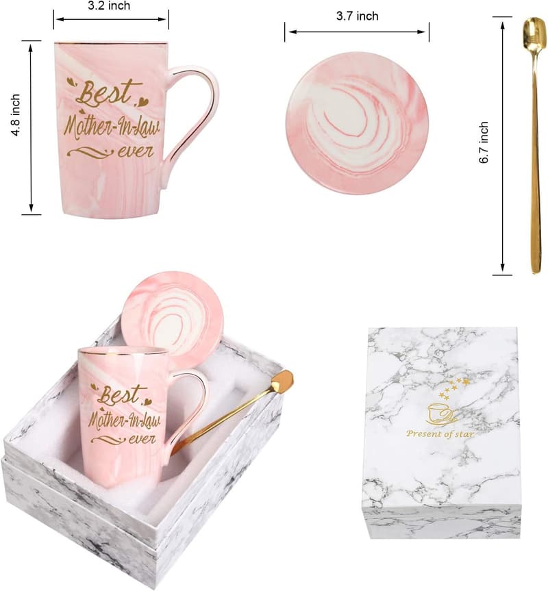 Best Mother-in-Law Birthday Mug Set with Gift Box & Spoon
