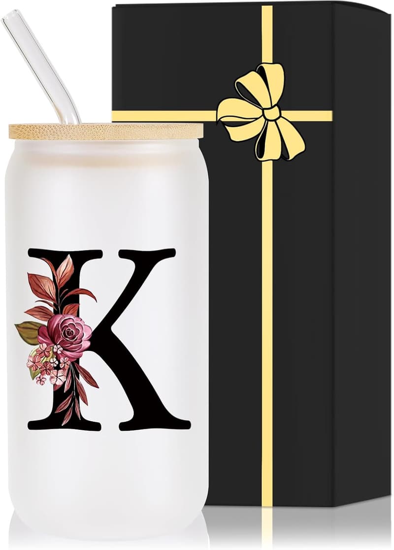 Personalized Monogrammed Glass Cup with Lid for Mom