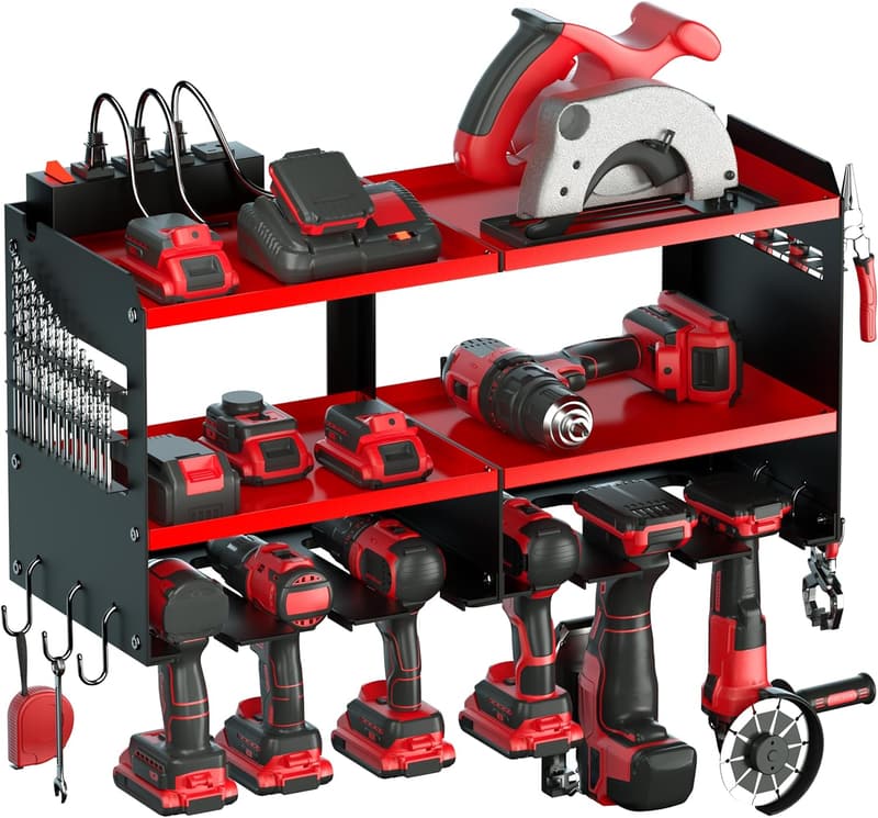 Heavy Duty Power Tool Organizer with Charging Station - Red