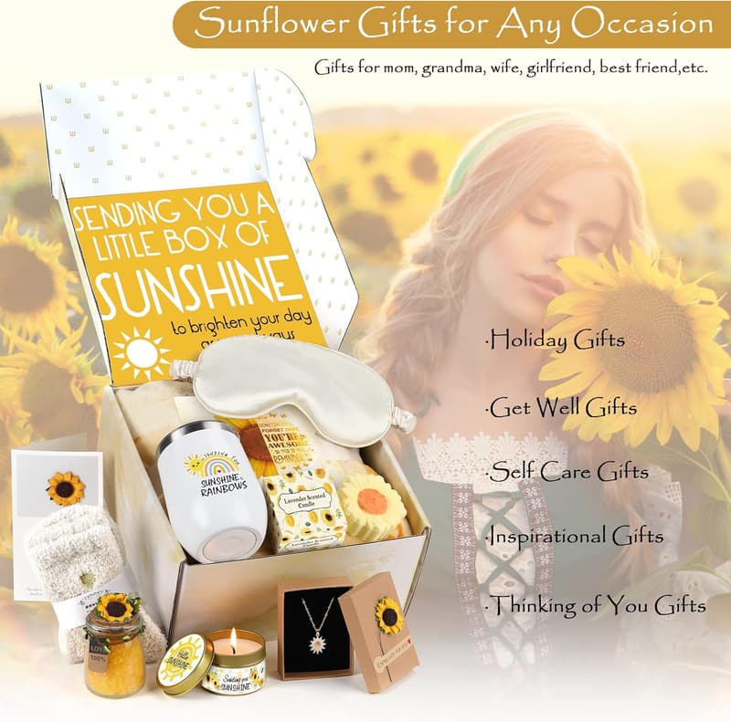 Sunflower Gift Basket for Women - Inspirational Birthday & Self-Care