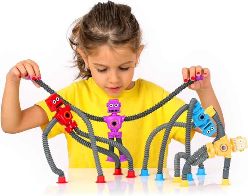Sensory Robot Toy Set - 4 Fidget Tubes for Kids Ages 3-10