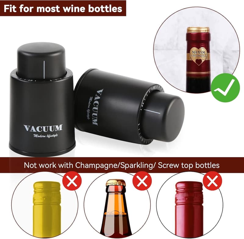 Reusable Vacuum Wine Bottle Stoppers - 2 Pack for Wine Lovers